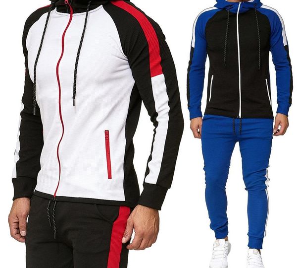 

striped fashion tracksuit set men 2020 brand new sweat suit mens sport set seatshirts sweatpants 2 pieces jogger track suit t200704, Gray