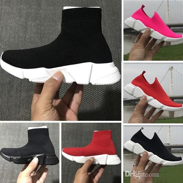 

2019 kids fashion ankle boots speed stretch mesh high trainer running shoes speed knit sock mid-trainer sneakers, Black