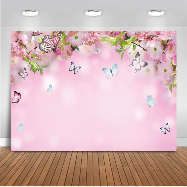 

background material spring pink themed backdrop butterfly peach blossom flowers po pography children baby birthday party