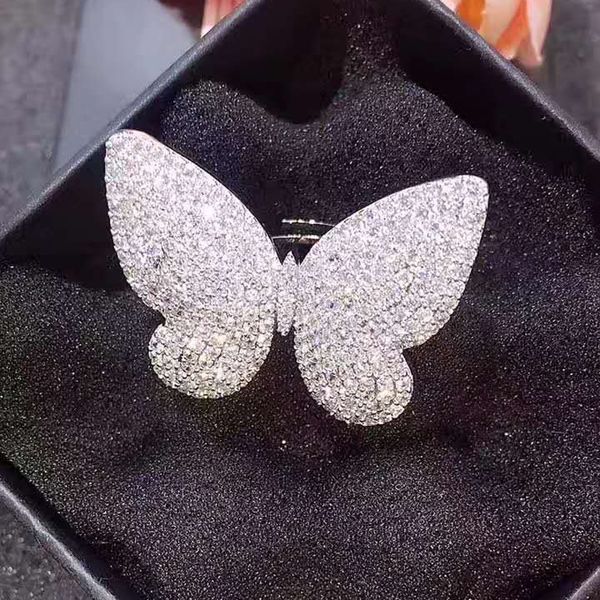 

junerain brand новые красивые бабочки cz камень micro pave кольца для помолвки женщины белое золото цвет женский палец кольцо для подарка r, Silver