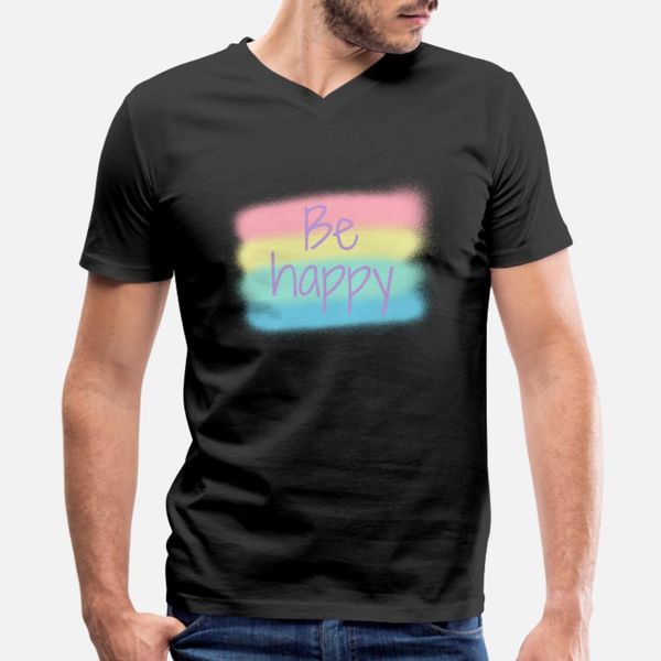 

be happy pastel colors t shirt men custom 100% cotton size s-3xl male fitness humor spring autumn kawaii shirt