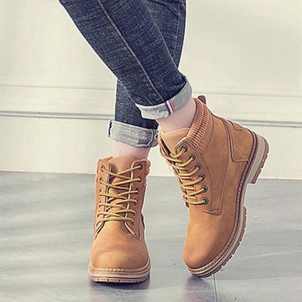 

2020 autumn winter women ankle boots plus size fur warm waterproof lace-up slip on punk shoes snow motorcycle women ankle boots, Black