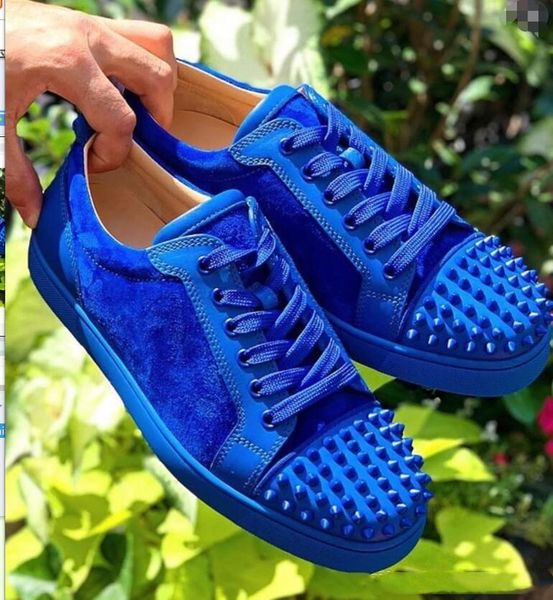 

designer sneakers red bottom shoe low cut blue suede with spike luxury shoes for men and women shoes party wedding crystal leather sneakers, Black