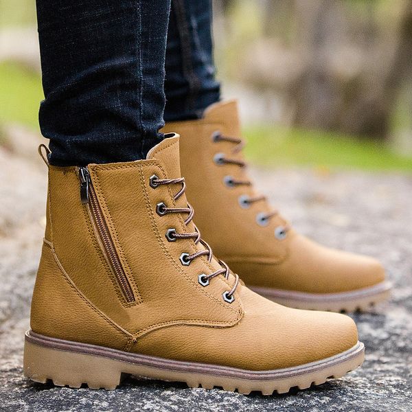 

new 2020 winter martin boots leather cover high outdoor casual men shoes zippers waterproof fashion boots men botas homme, Black