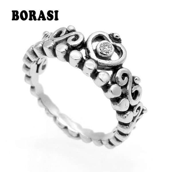 

fashion crystal rhinestone crown ring for women cute elegant luxury 316l titanium steel cubic zirconia engagement party ring, Golden;silver