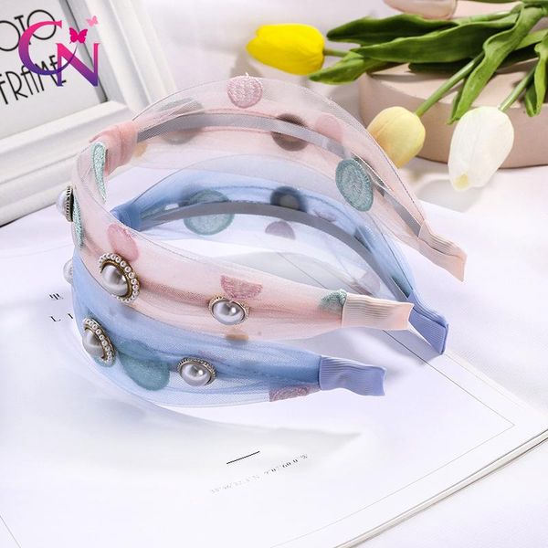 

hoops embroidery bands cn for boutique hiar organza lace rhinestone hair gauze headbands kids pearls girls accessories wleow, Black;brown