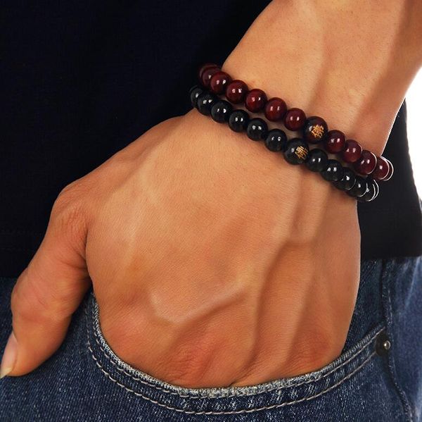 

hip hop men wood beads bracelets sandalwood buddhist buddha meditation prayer bead bracelet wooden jewelry young man ing, Black