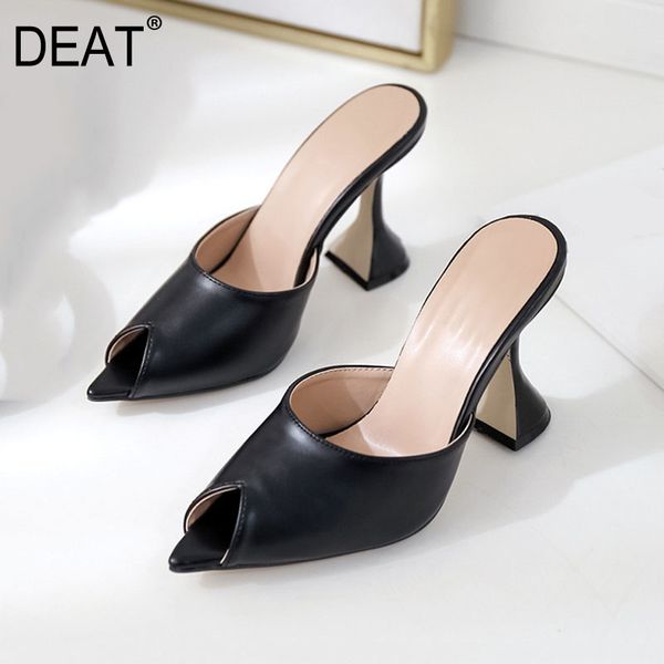 

deat] 2020 new spring summer pointed toe shallow pu leather western style wineglass heels slippers women shoes fashion 10i353, Black