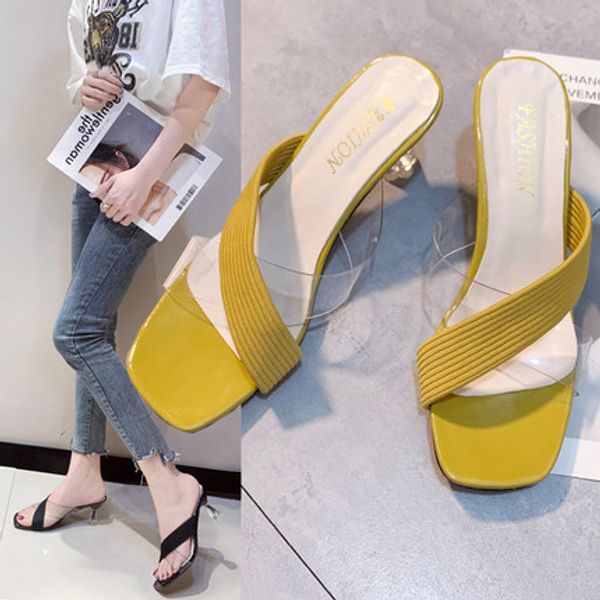 

net red slippers women wear super fire summer shoes women 2020 new high heels wild fine with ins tide sandals, Black