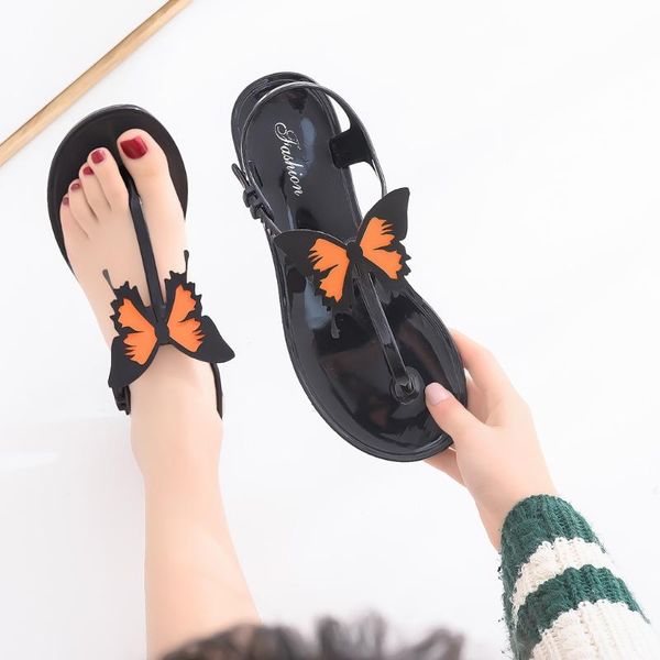 

fashion butterfly decoration women summer sandals 2020 female buckle strap flat beach shoes bowknot open toe breathable sandals, Black