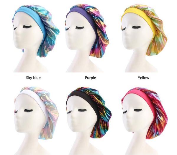 

women wide stretch silk satin breathable bandana night sleeping turban hat headwrap bonnet chemo cap hair accessories gd255, Blue;gray