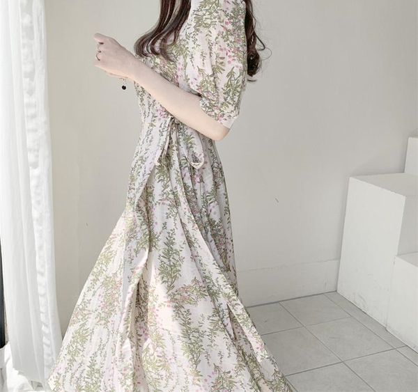 

print lacing elegant women long dresses summer slim v-neck short sleeve loose dress korean style fashion chic 2020002, Black;gray