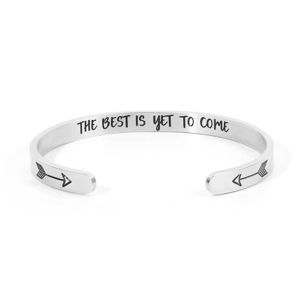 

wholesale stainless steel bracelet "the is yet to come" bracelet arrow cuff opening female jewelry gift, Black