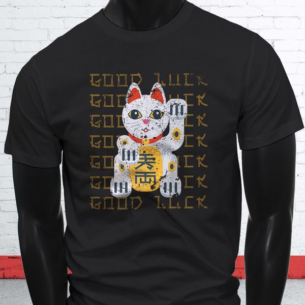 

good luck maneki neko cat lucky charm japan asian mens black t-shirt summer o neck tee tee2019 tees