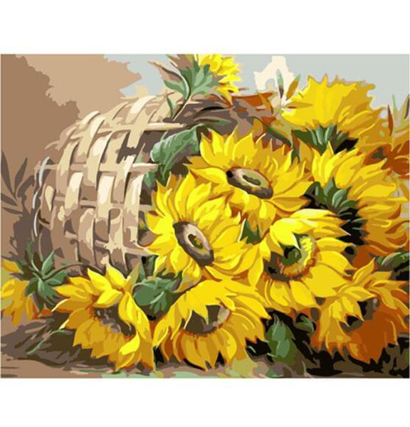 

frameless size customized sunflower oil canvas painting- paint by numbers home wall decor
