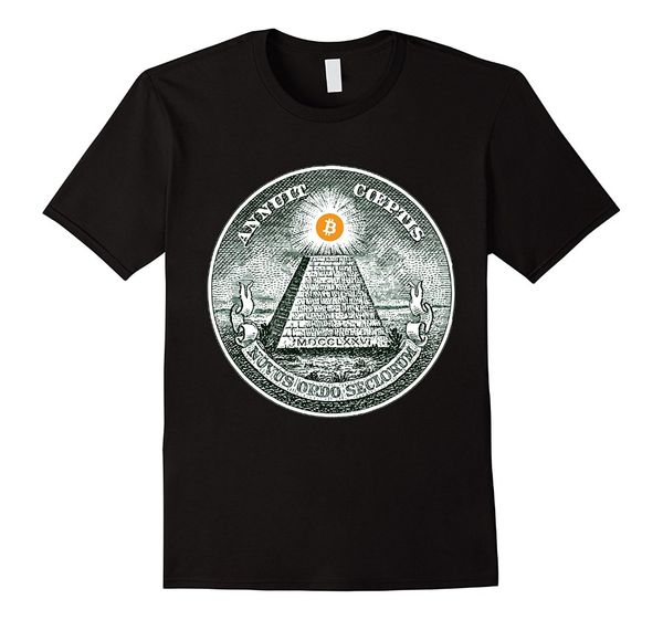 

2019 новый летний мужчины футболку bitcoin на вершине пирамиды доллар иллюминаты t рубашки хлопка tee shirt