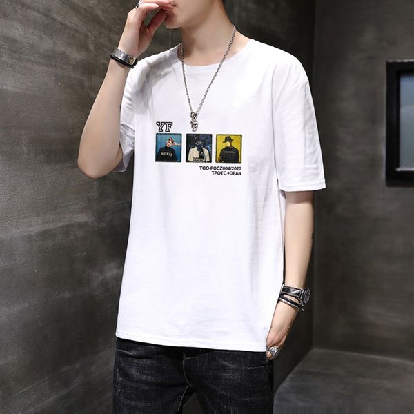 

топ-корейски 2020 интернет-знаменитость мужской моды ins футболки бренд с коротким рукавом футболки круглой простой шеи студентов средней шк, Blue