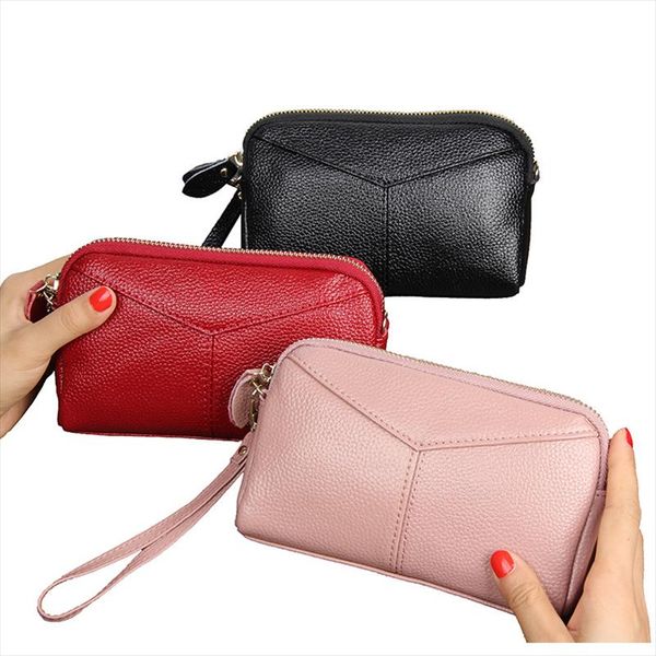 

new fashion cow leather women long clutch wallets genuine leather lady coin purse female zipper wallet organizer patchwork solid, Red;black