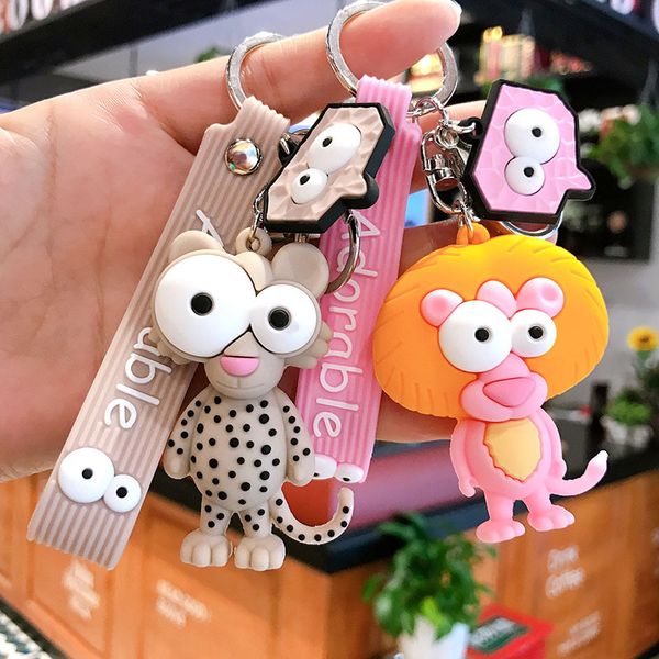 

2020 new pompom animal plush keychain bag charm accessories car key ring cartoon little lion key chains, Silver