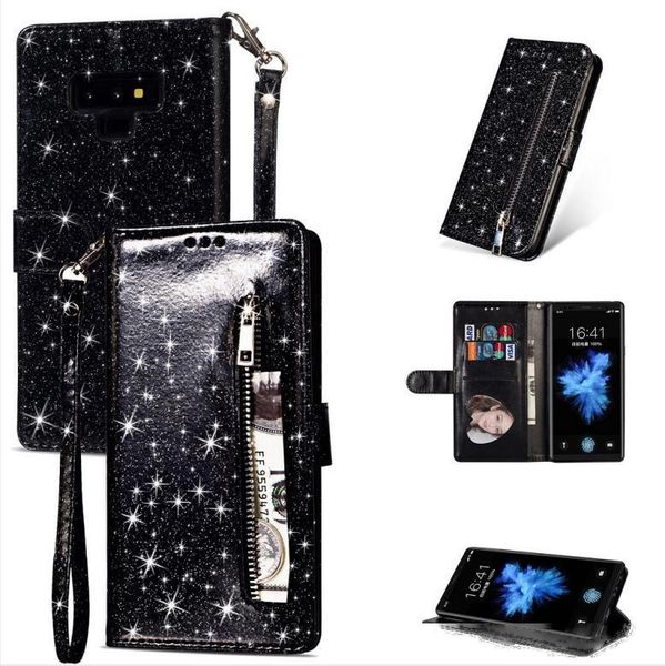 

wholesale bling glitter case for samsung galaxy s20 ultra s10 s9 s8 plus s7 s6 edge note 8 9 10 plus zipper flip wallet leather holder cover