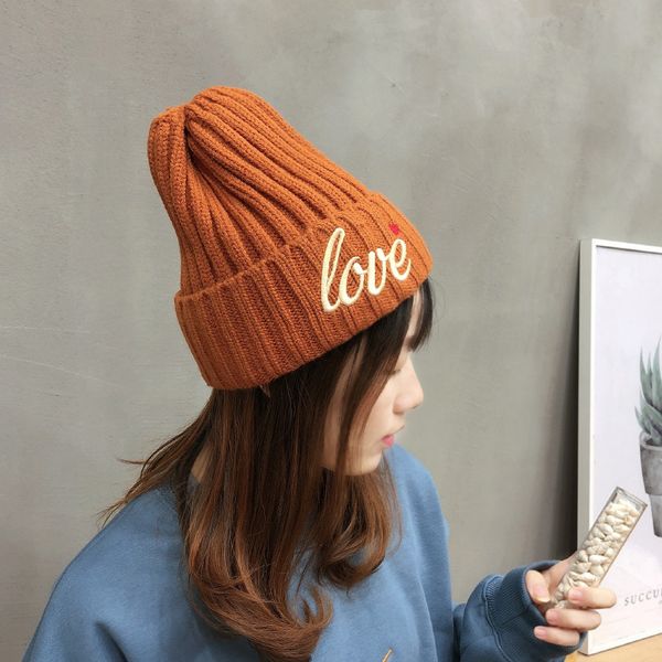 

hat women autumn and winter korean wild warm wool hat outdoor couple letter embroidery japanese fashion knitted skullies beanies, Blue;gray