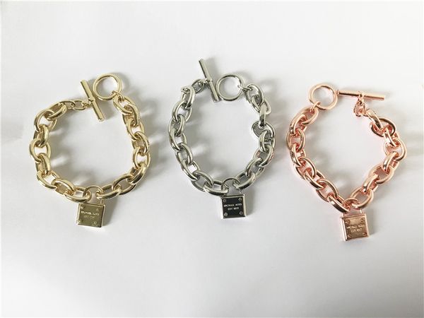 

new york famous stylist bracelets padlock toggle link bracelet famous women men chain link bracelets with jewelry bags, Black