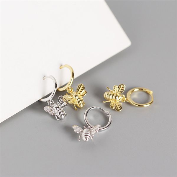 

aprilgrass brand designer 100% 925 sterling silver delicate and lovely honeybee pendant stud earrings for women fashion designer, Golden;silver