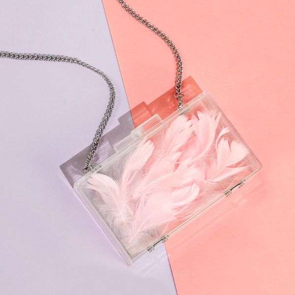 

caker brand 2020 women pink acrylic handbag transprent chain shoulder bags