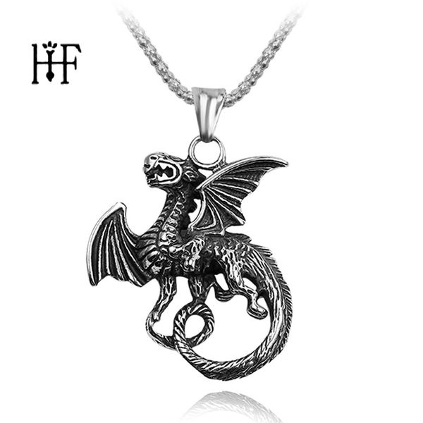 

dragon pendants & necklaces women men girls boys gift alloy chain gothic jewelry vintage kolye, Silver
