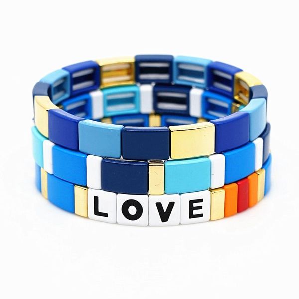 

shinus letter love bangles men stretch bracelet blue enamel tile bracelets boho popular pulseras mujer 2020 women summer jewelry, Red;blue