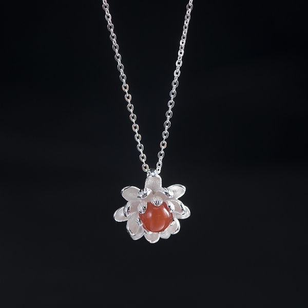 

s925 silver necklace south red female 2020 new trend simple ethnic style personality lotus clavicle chain