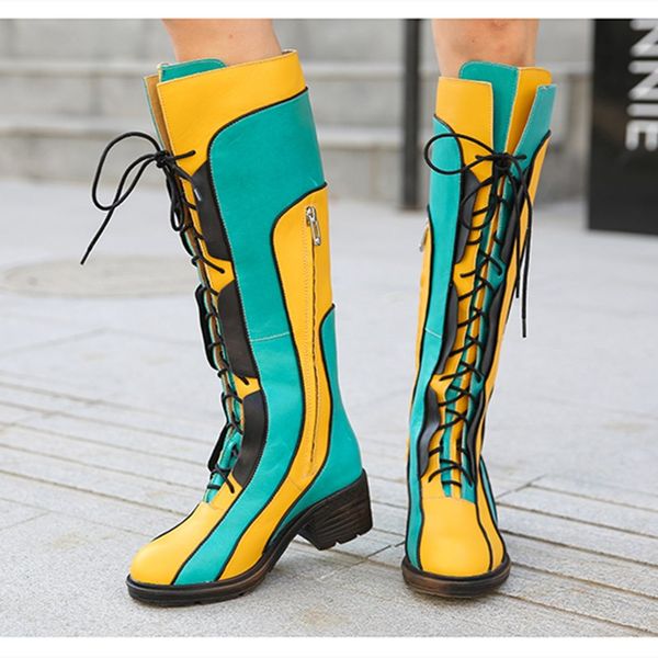 

2019 winter women colorful motorcycle boots genuine leather cow knight boots fashion mixed colors knee-high boots, Black