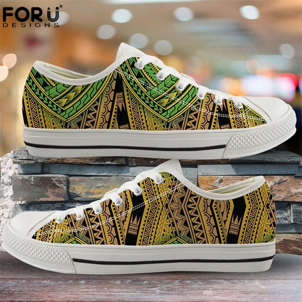 

forudesigns fashion flats vulcanize shoes polynesian traditional tribal print canvas low shoes women casual sneakers lace-up y200801, Black