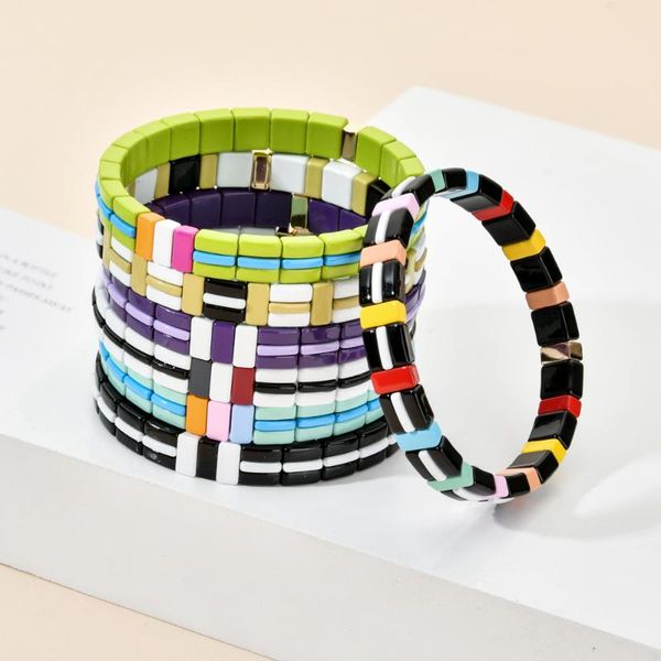 

new rainbow stretch beads bracelet wrist cuff jewelry handmade stackable square bracelets for women gift multicolor beaded diy, Golden;silver