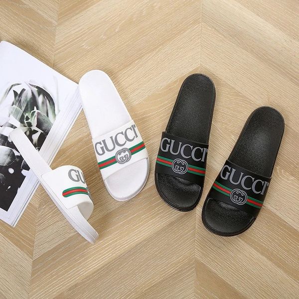 

fashion gg classical beach shoes flip flops for men women slippers gu̴cci leather flat heel ladies sliders sandals channel, White