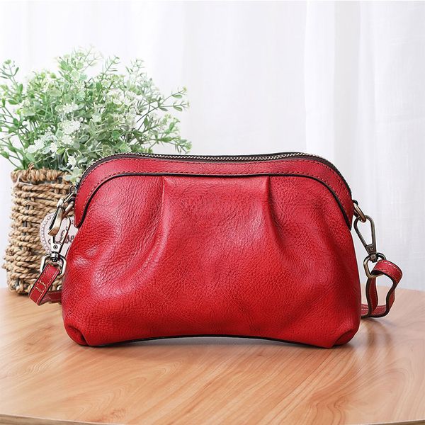 

soft women genuine leather messenger bags red female real cowhide crossbody shoulder bag women's small travel phone bag