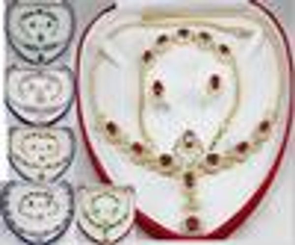 

romantic silver jewelry sets wedding sets white red crystal &amp alloy necklaces earrings bracelet ring sets 8 colors choose, Golden;silver