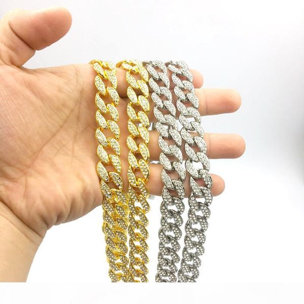 

men's hip hop bling bling iced out chain silver gold color rock miami cuban link chains