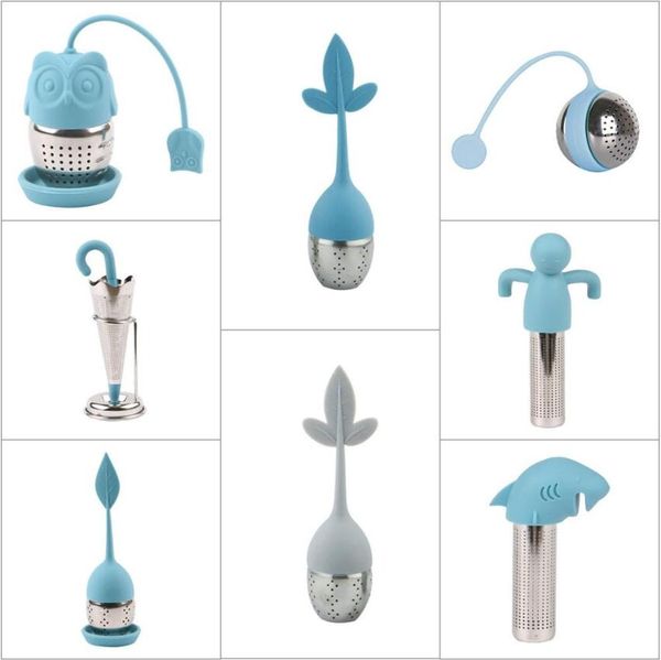 

silicone tea infuser reusable tea strainer sweet leaf with drop tray novelty tea ball herbal spice filter teas tool 7 style ing