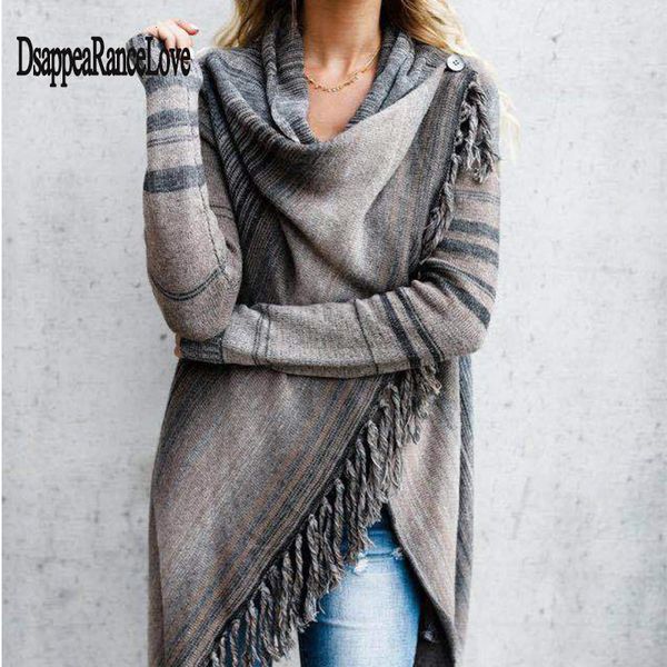 

2020 new women's spring autumn women's knitted long irregular sweater women casual tassel cardigan shawl, White;black