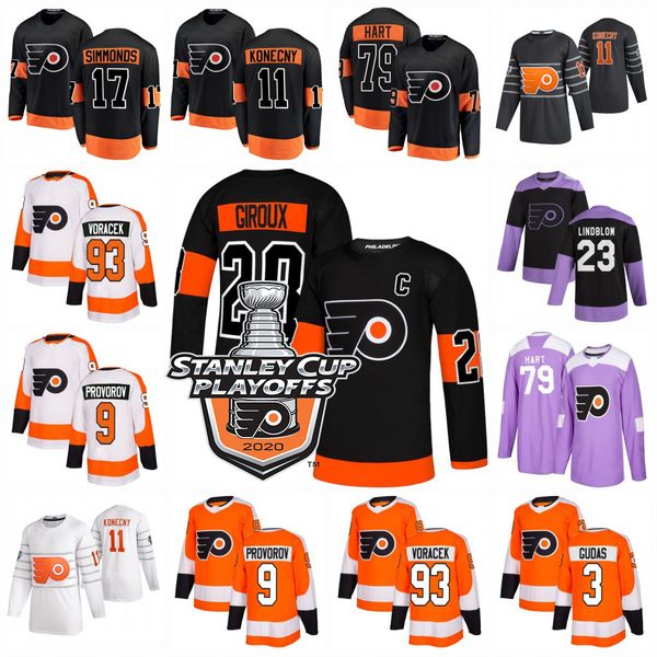 

79 carter hart philadelphia flyers 2020 stanley cup playoffs oskar lindblom claude giroux sean couturier voracek gostisbehere patrick jersey, Black;red
