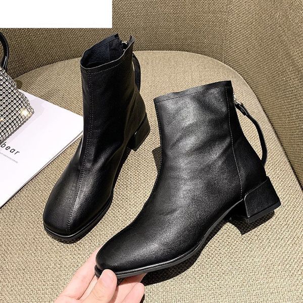 

2020 new casual women ankle boots winter white women boots warmth soft leather fashion back zipper decoration, Black