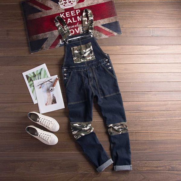 

2020 new jeans jumpsuit high street distressed denim bib overalls for man, Blue