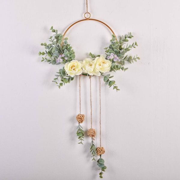 

cilected nordic ins iron wreath romantic wedding geometric garland wall hanging simulation flower pendant home decoration 1pc