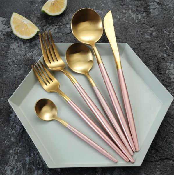 

stainless steel golden cutlery set steak knife fork coffee spoon teaspoon dinner knife dinnerware tableware dinner set service ing