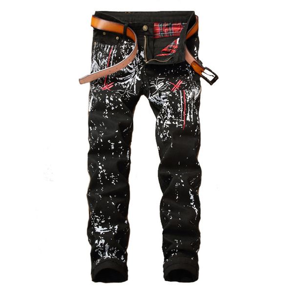

fashionable men's printed jeans pants slim fit hip-hop paint color denim designer jogger men's club wear personality fashionable j, Blue
