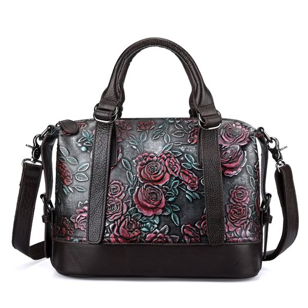 

woman hand-printed vintage genuine leather handbags ladies retro shoulder messenger bag tanned leather handmade womans bag