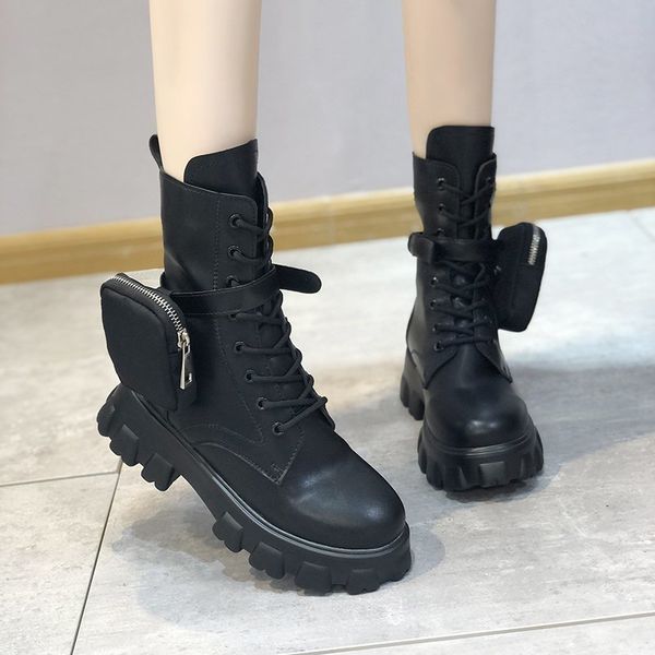 

2020 black women's ankle boots motorcycle thick bottom large size women's shoes winter pocket punk martin boots for women shoes