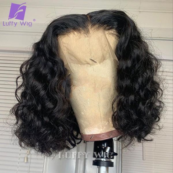 

lace wigs 13x4 water wave bob front 4x4 closure wig short wet and wavy human hair pre plucked remy, Black;brown