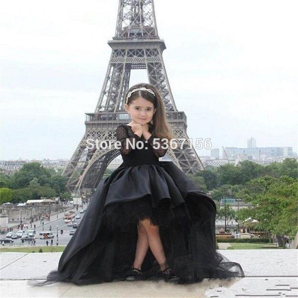 

black long sleeves girls pageant dresses high low mother and girl dress flower girl dresses for teens formal holy communion gown, Red;yellow